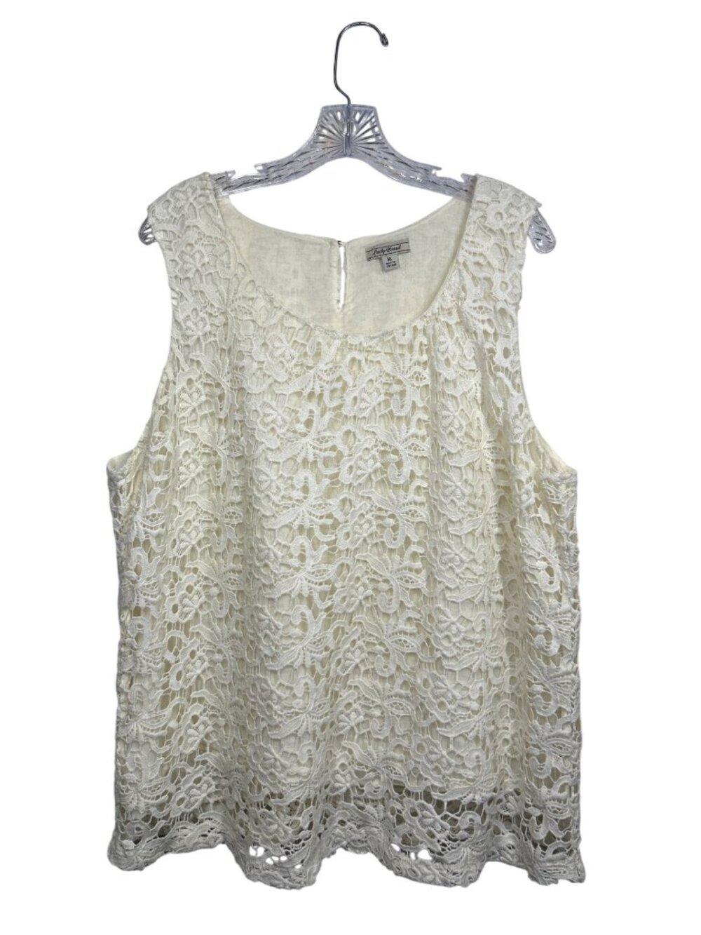 Lucky Brand Women's XL Cream Ivory Floral Lace Sleeveless Tank Top Keyhole Back
